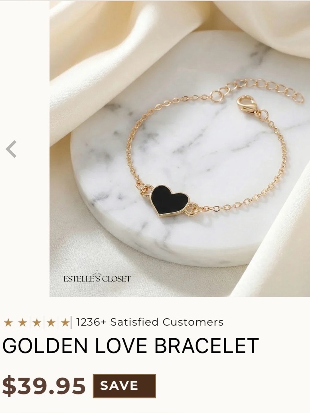 Estella's Closet Gold Bracelet with Black Heart Center